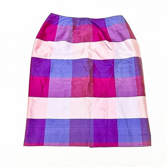 Jeremy Spenser Madras Plaid 100% Silk Checkered Pencil Skirt Purple Size 6 - Picture 4 of 6